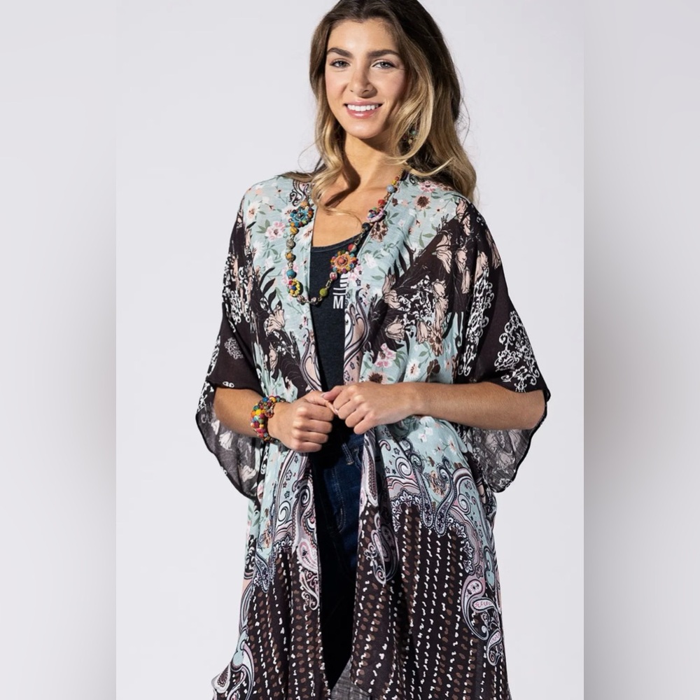 Mint Chocolate Paisley Boho Kimono - Picture 5 of 6